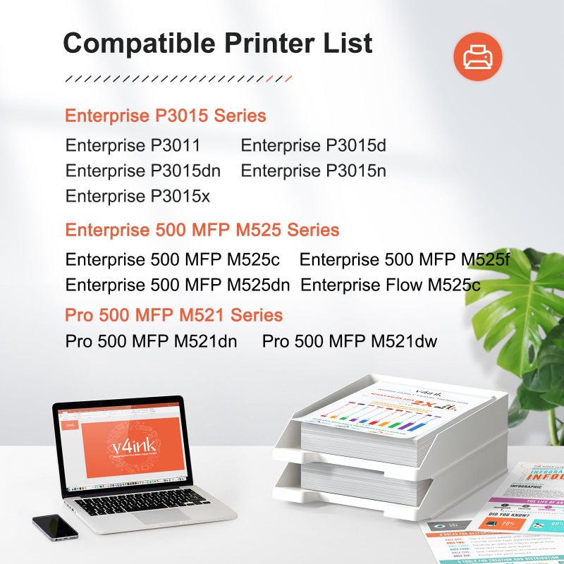 v4ink CE255X Toner Cartridge Compatible Replacement for HP 55A 55X CE255X Toner Cartridge High Yield Black Ink for HP P3015 P3015dn P3015x HP Enterprise Pro 500 MFP M525 M521 M521dn M521dw Printer - Image 2